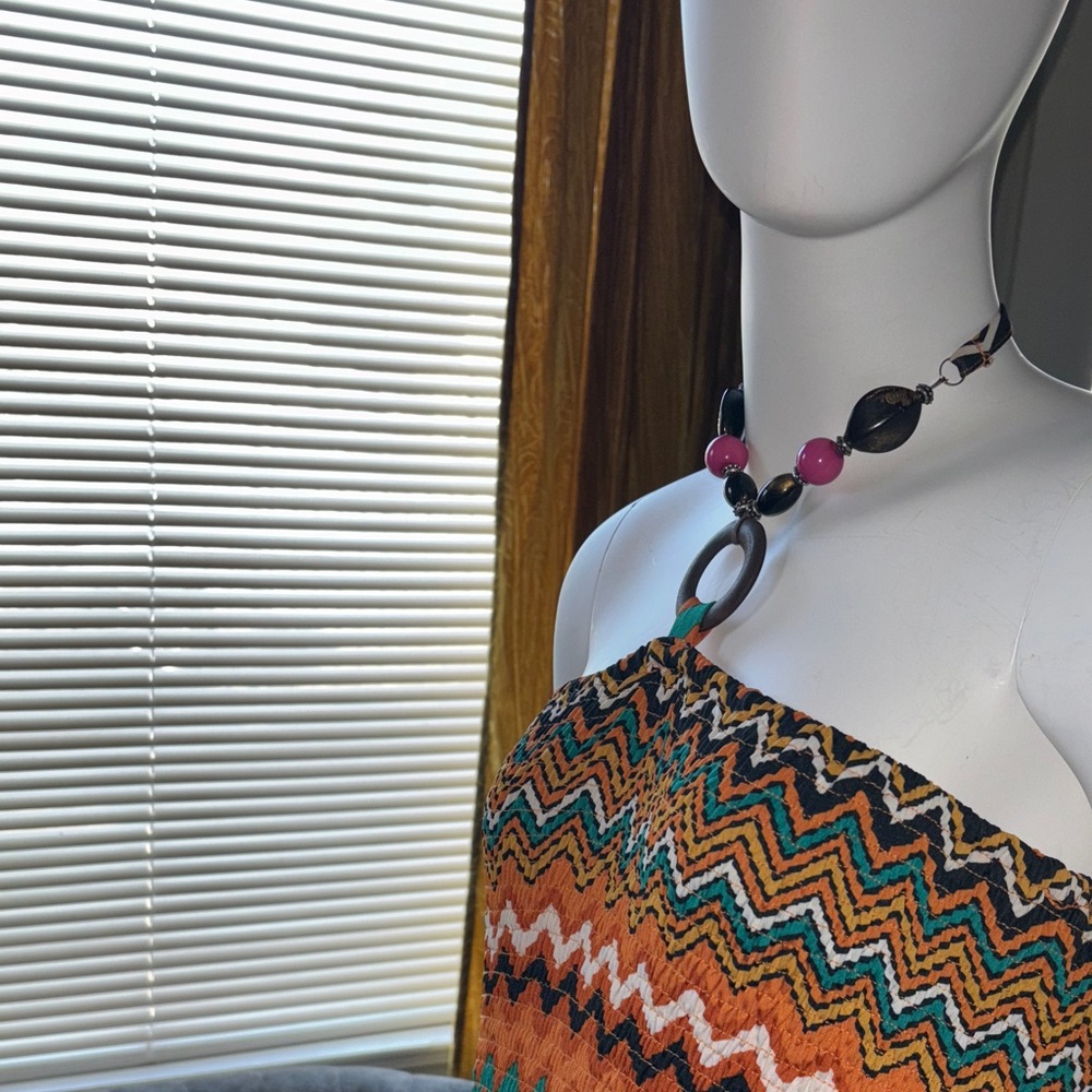 Magic Strapless Chevron Maxi Dress in Orange, Teal, Black, White - Picture 12 of 14